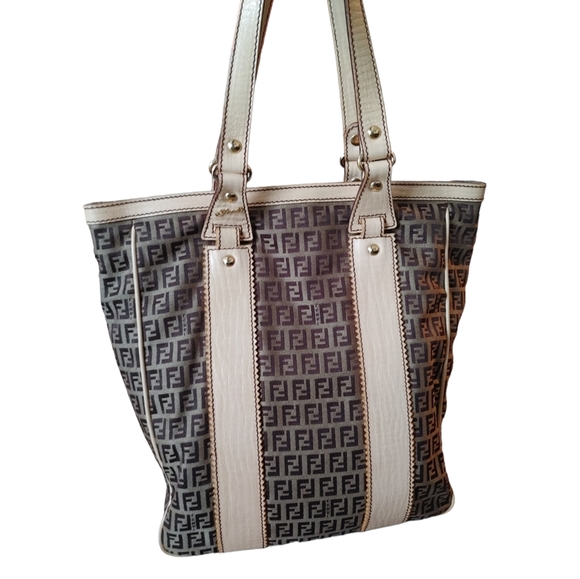 Fendi Zucchino Canvas Leather Tote Bag - Picture 14 of 16